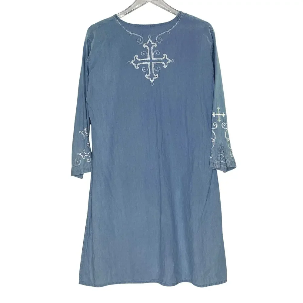 Rancho Estancia Cross Embroidered Denim Western Dress XL Rodeo Cowgirl Blue